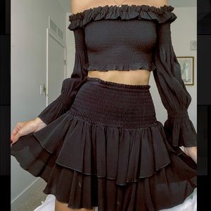 Olivaceous mini skirt and top SET